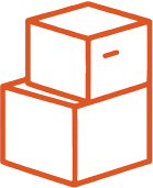 Orange icon of two stacked shipping boxes