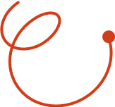 Decorative orange curved line graphic with dot